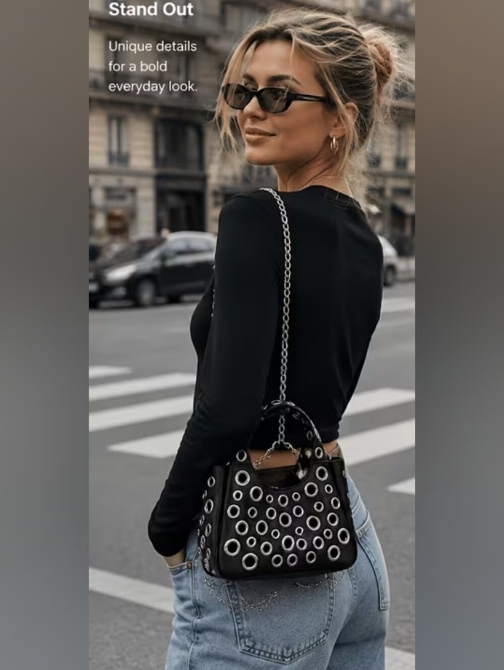 Black PU Leather Eyelet Purse